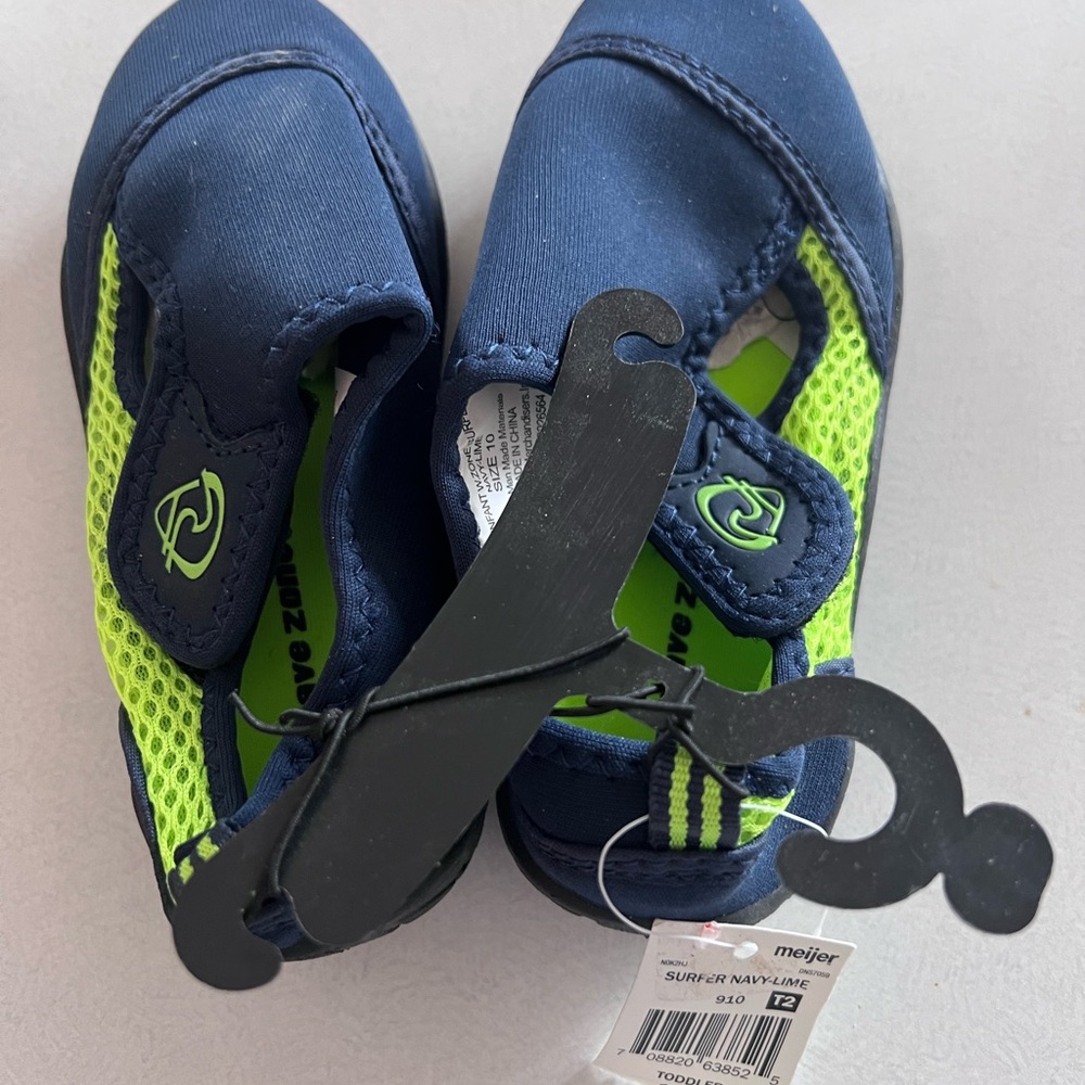 Wave Zone Navy and Lime Kids Surfer Water Shoes New Toddler 10 M